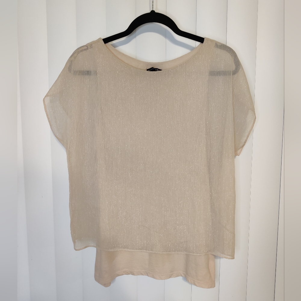 Express Sparkly Overlay beige blouse size S - Picture 1 of 3